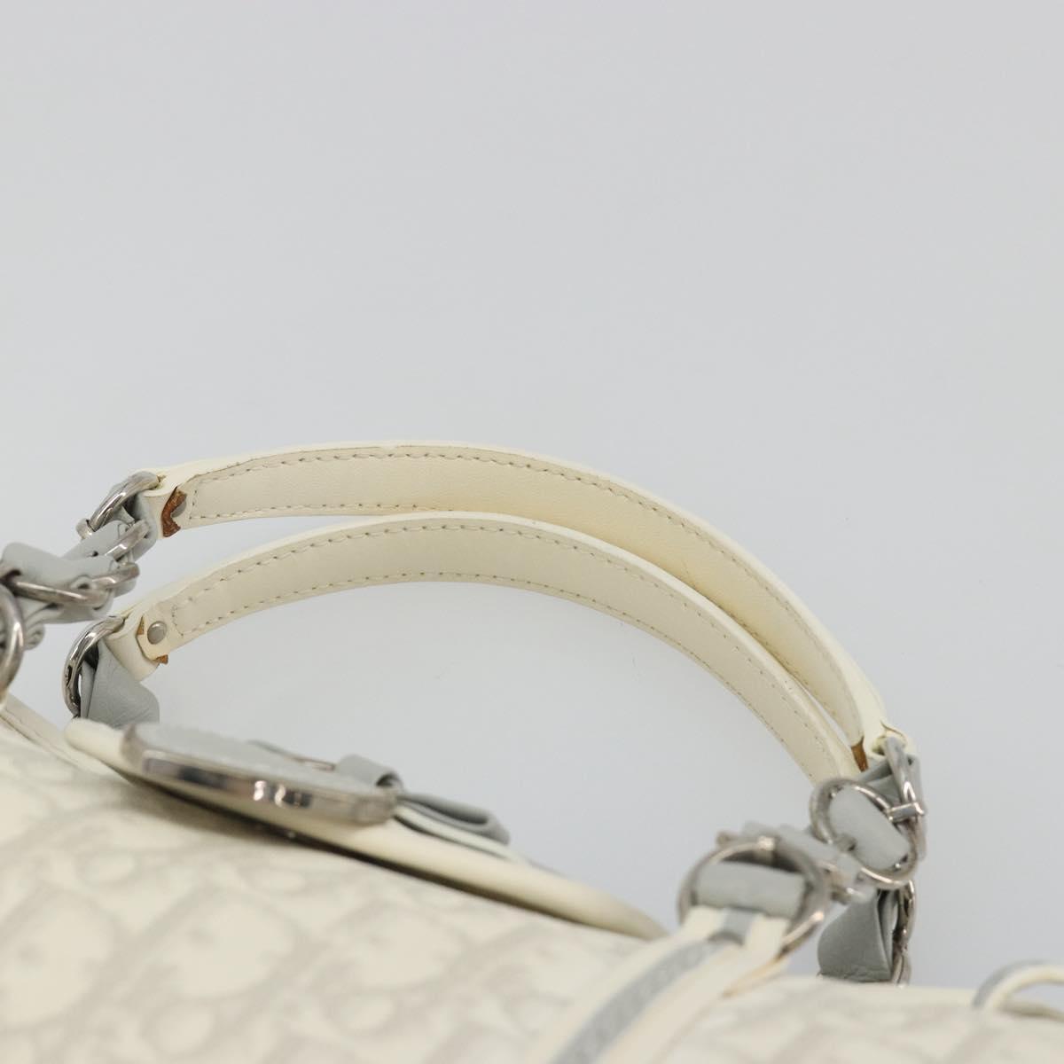 Christian Dior Trotter Canvas Romantic Chain Bag PVC White Silver Auth 190241SAM