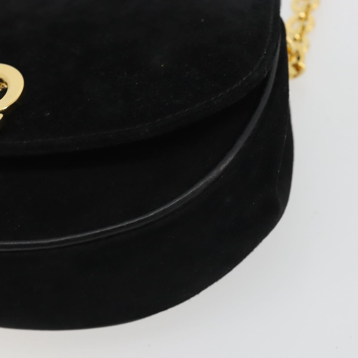 Salvatore Ferragamo Gancini Chain Shoulder Bag Suede Black Gold Auth 190242