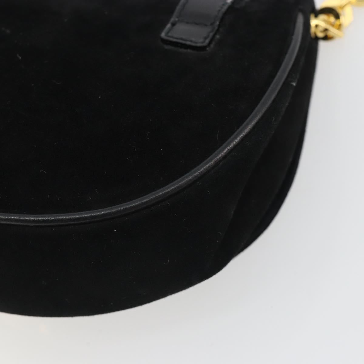 Salvatore Ferragamo Gancini Chain Shoulder Bag Suede Black Gold Auth 190242