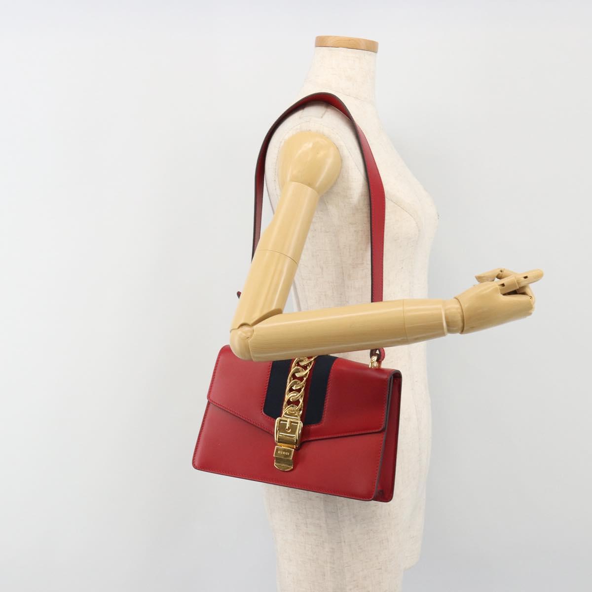 GUCCI Sherry Line Silvi Shoulder Bag Leather Red Gold 421882 Auth 190243V
