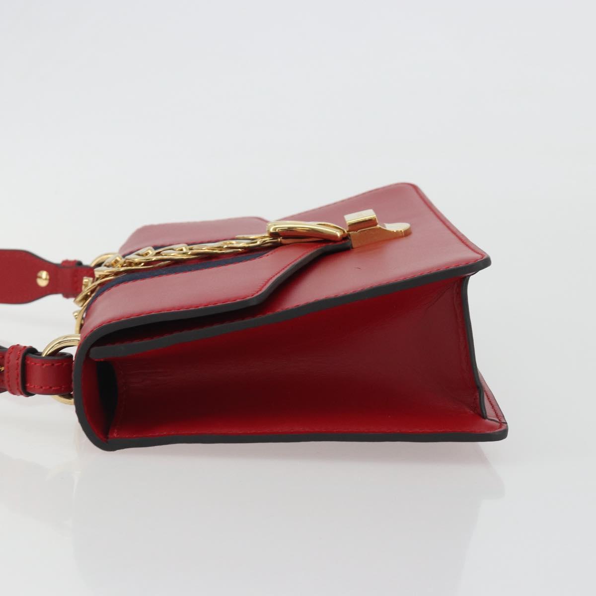 GUCCI Sherry Line Silvi Shoulder Bag Leather Red Gold 421882 Auth 190243V