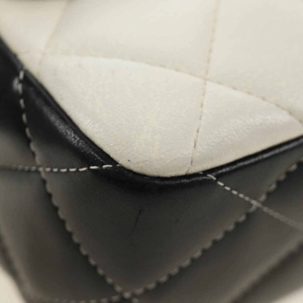 CHANEL Chain Big Matelasse 30 Bag Lamb Skin White Black Silver CC Auth 190244SAM