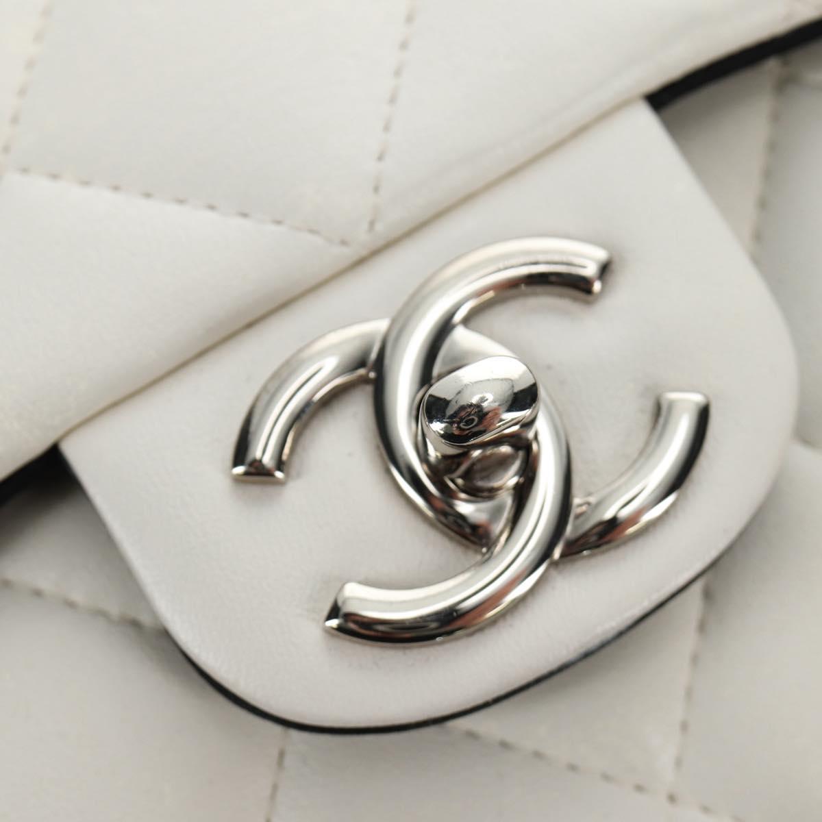 CHANEL Chain Big Matelasse 30 Bag Lamb Skin White Black Silver CC Auth 190244SAM
