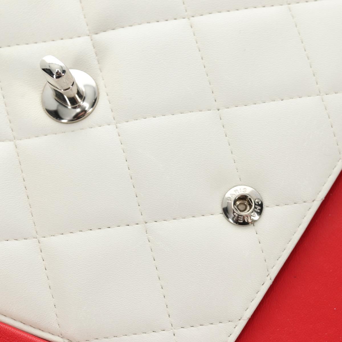 CHANEL Chain Big Matelasse 30 Bag Lamb Skin White Black Silver CC Auth 190244SAM