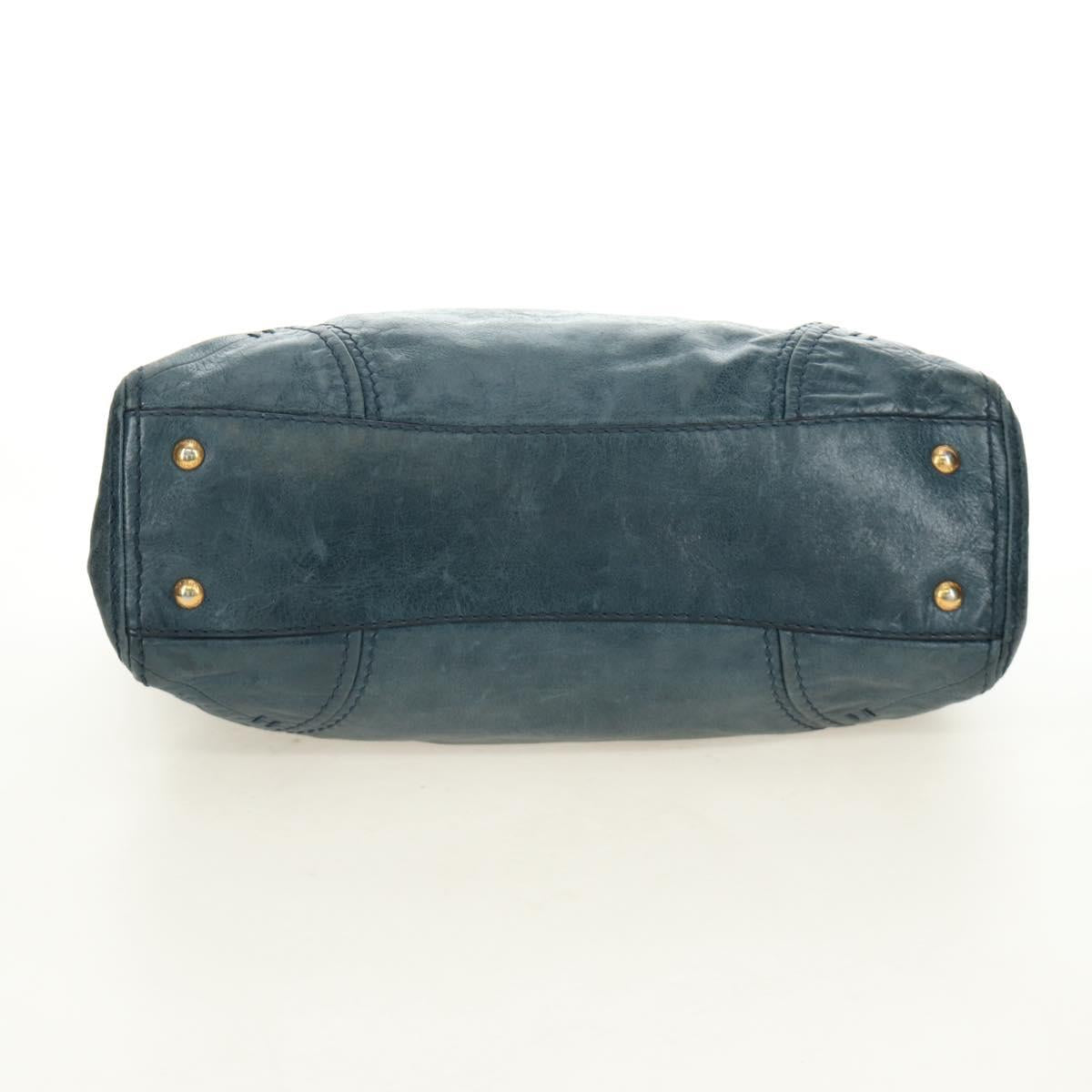 PRADA Hand Bag Leather 2way Blue Gold Auth 190247V
