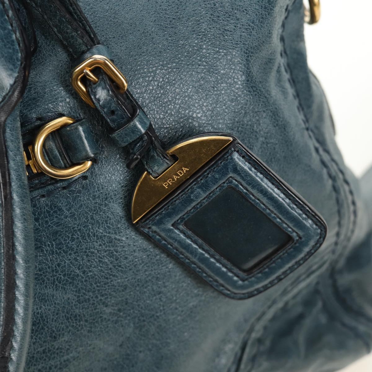 PRADA Hand Bag Leather 2way Blue Gold Auth 190247V