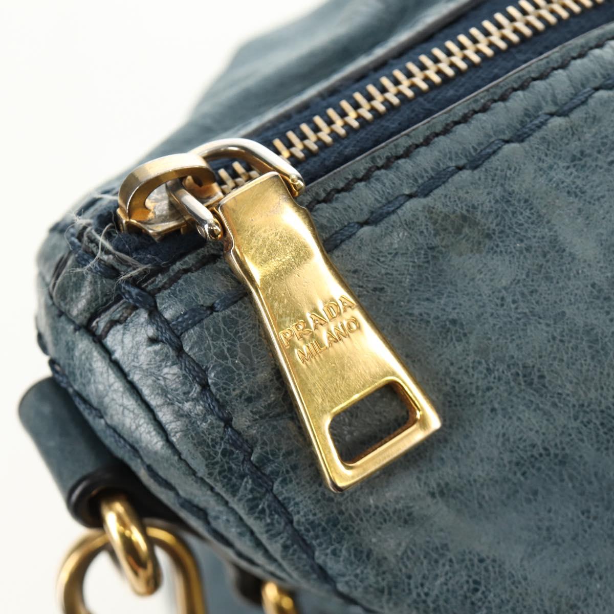 PRADA Hand Bag Leather 2way Blue Gold Auth 190247V