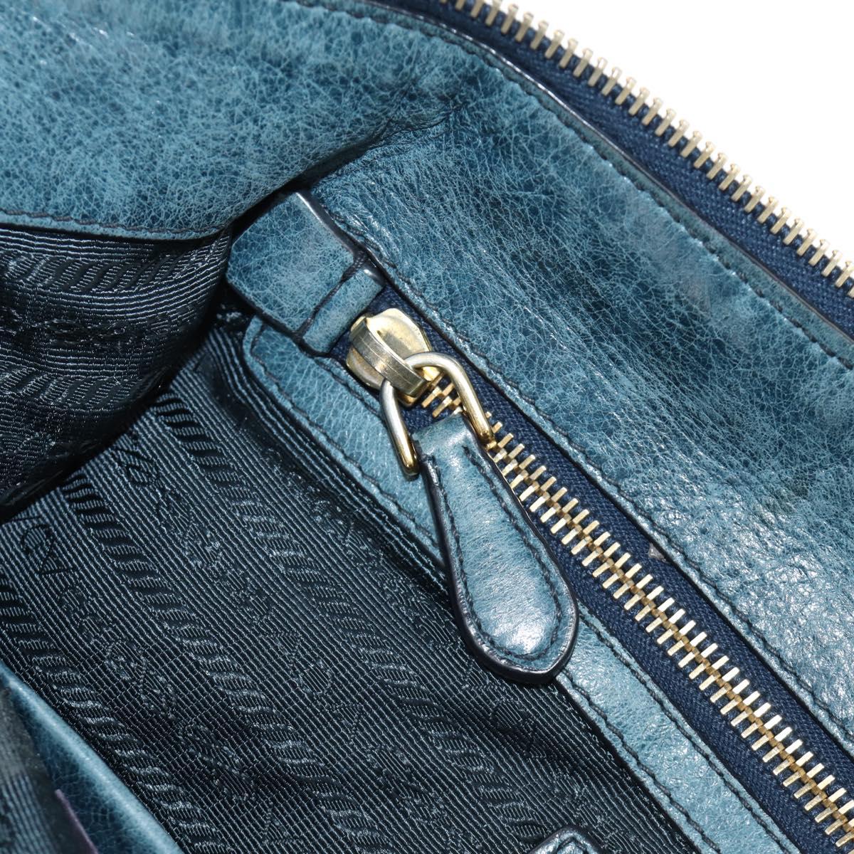 PRADA Hand Bag Leather 2way Blue Gold Auth 190247V
