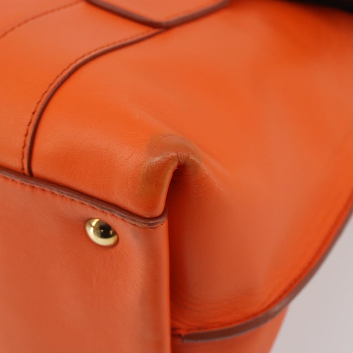 Salvatore Ferragamo Gancini Hand Bag Leather 2way Orange Gold Auth 190253