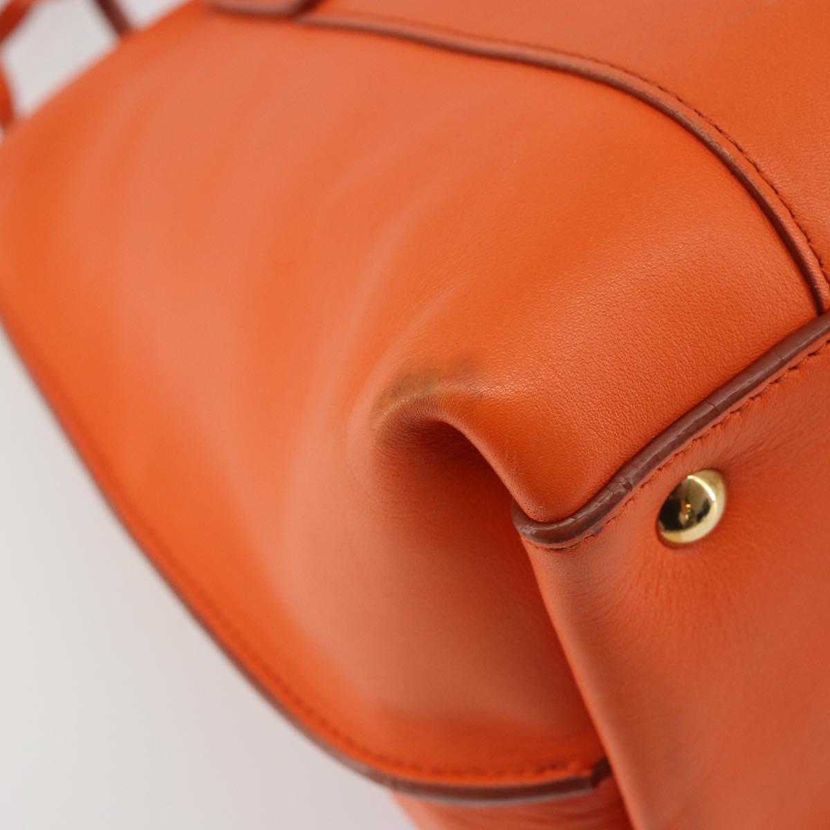 Salvatore Ferragamo Gancini Hand Bag Leather 2way Orange Gold Auth 190253