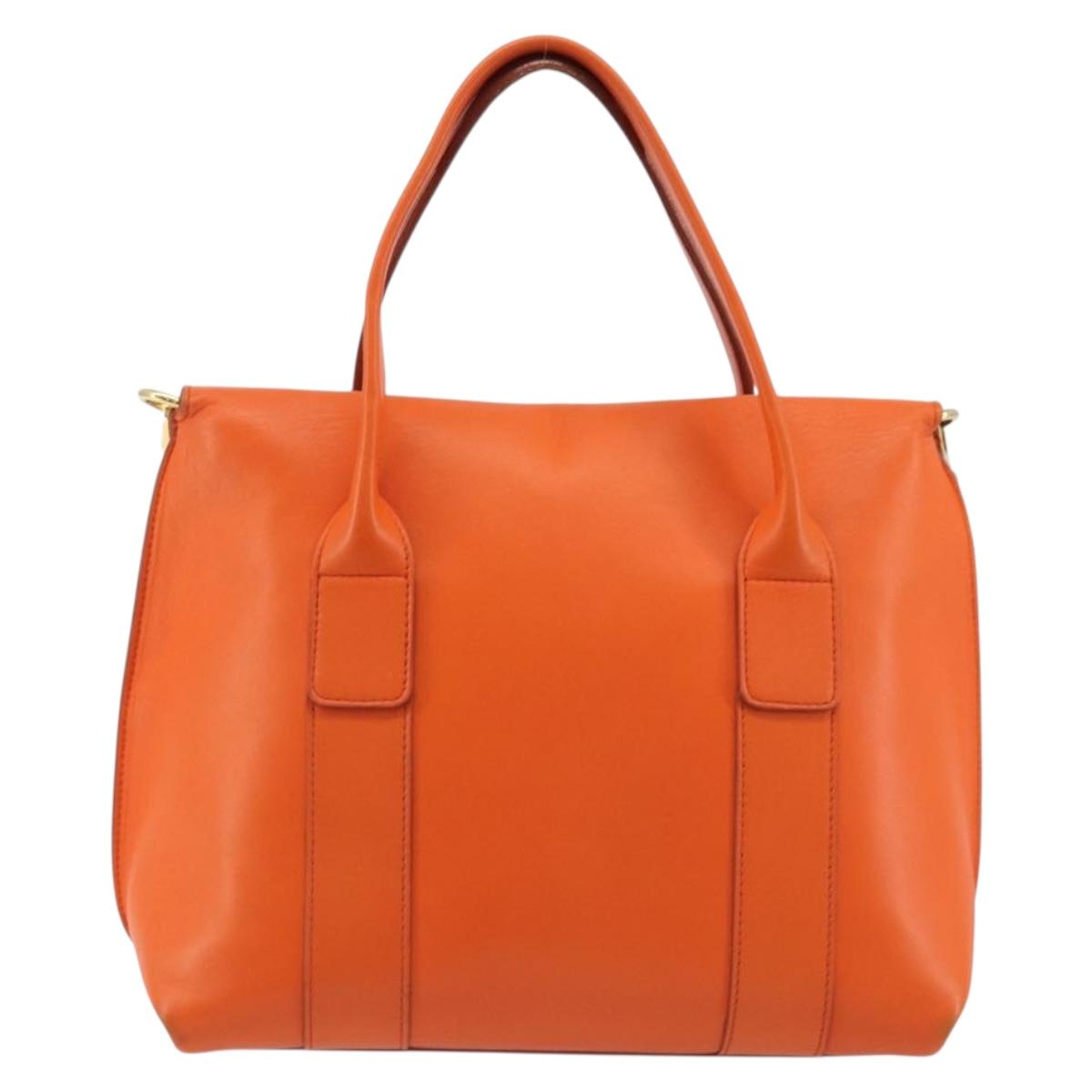 Salvatore Ferragamo Gancini Hand Bag Leather 2way Orange Gold Auth 190253