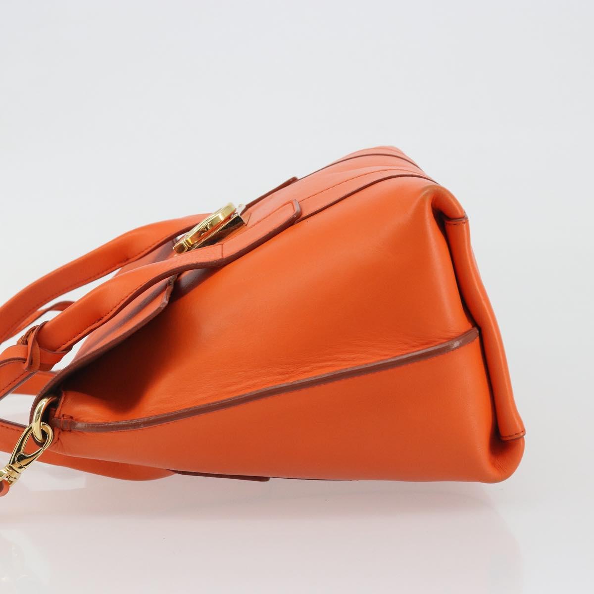 Salvatore Ferragamo Gancini Hand Bag Leather 2way Orange Gold Auth 190253