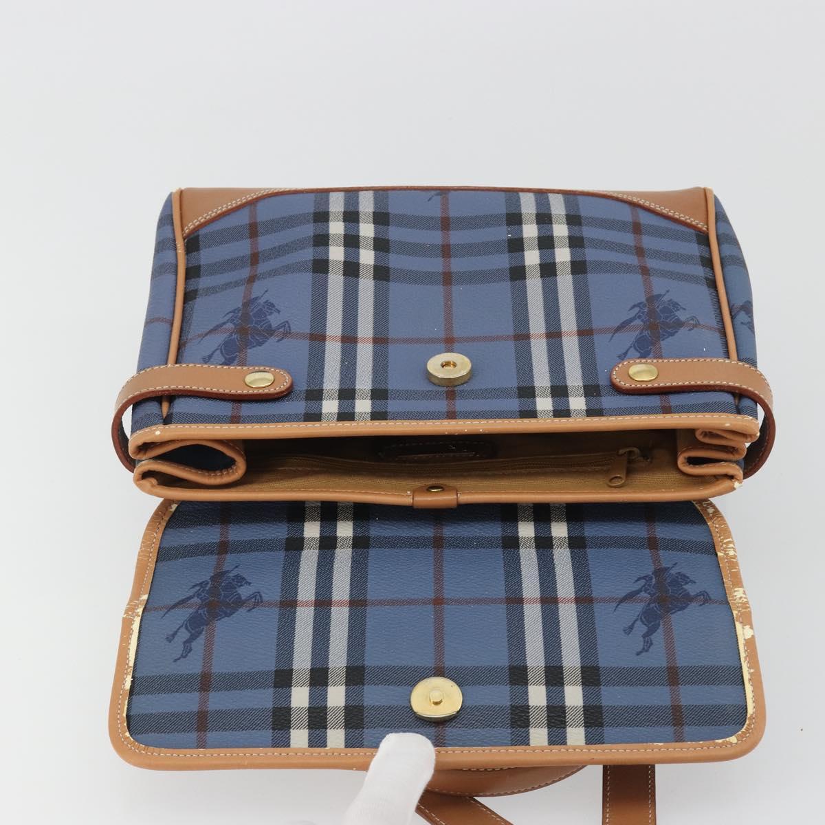 Burberrys Nova Check Hand Bag PVC 2way Blue Gold Auth 190255