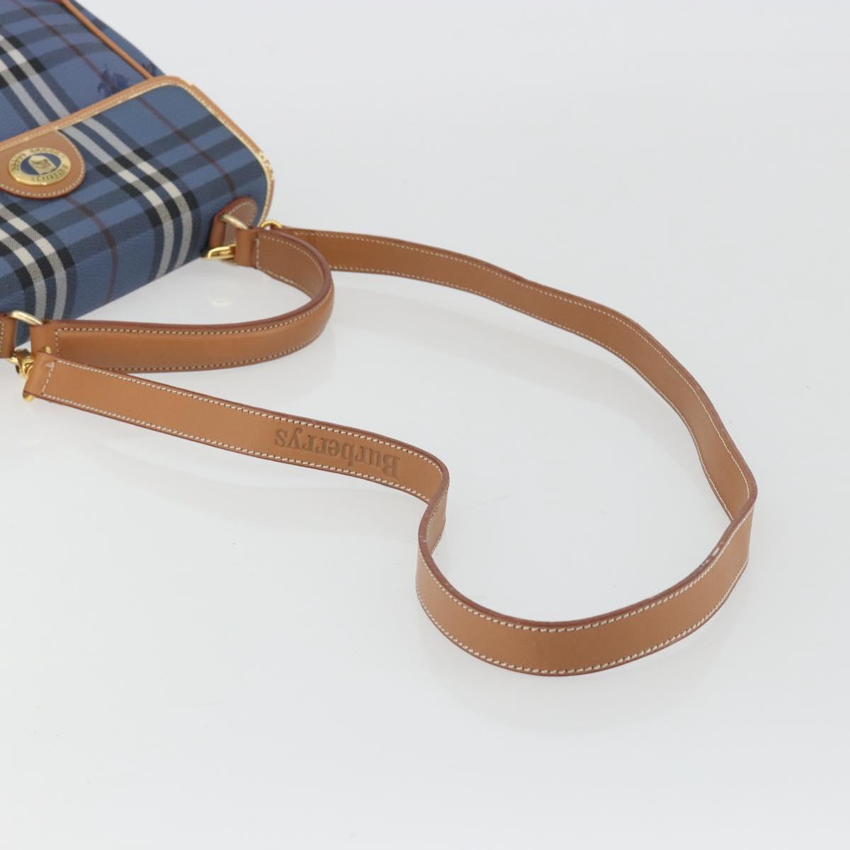 Burberrys Nova Check Hand Bag PVC 2way Blue Gold Auth 190255