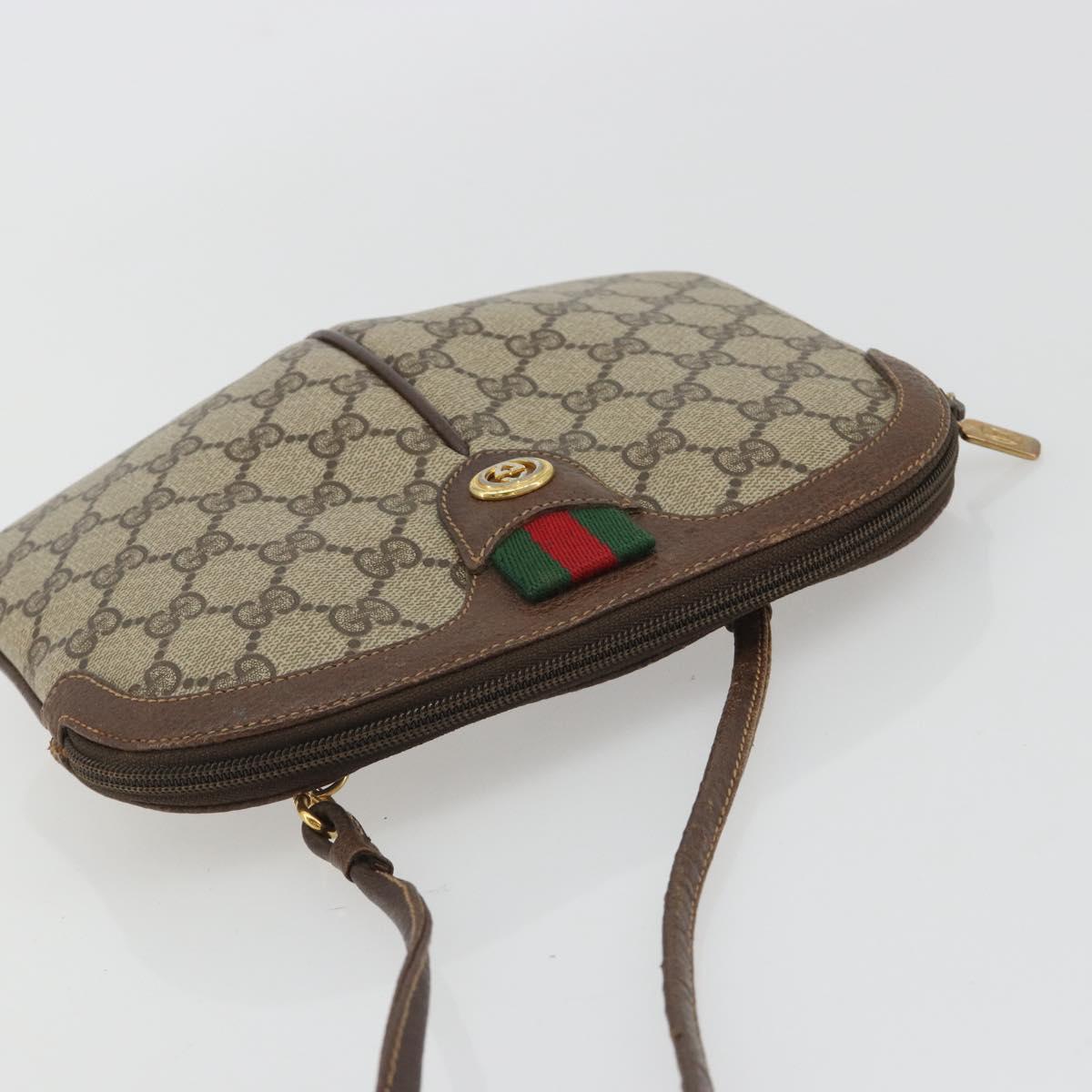 GUCCI GG Supreme Web Sherry Line Bag PVC Beige Gold 904 02 047 Auth 190257