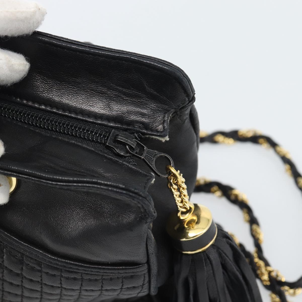 BALLY Chain Shoulder Bag Leather Black Gold Auth 190259