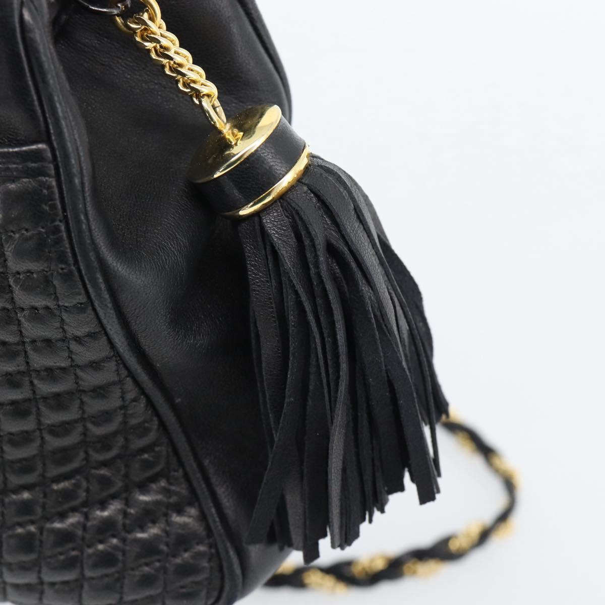 BALLY Chain Shoulder Bag Leather Black Gold Auth 190259