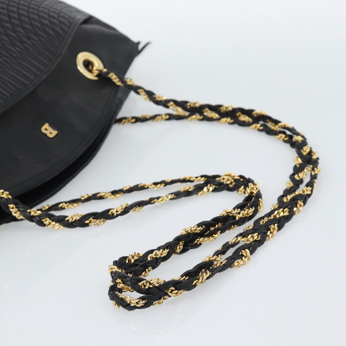 BALLY Chain Shoulder Bag Leather Black Gold Auth 190259