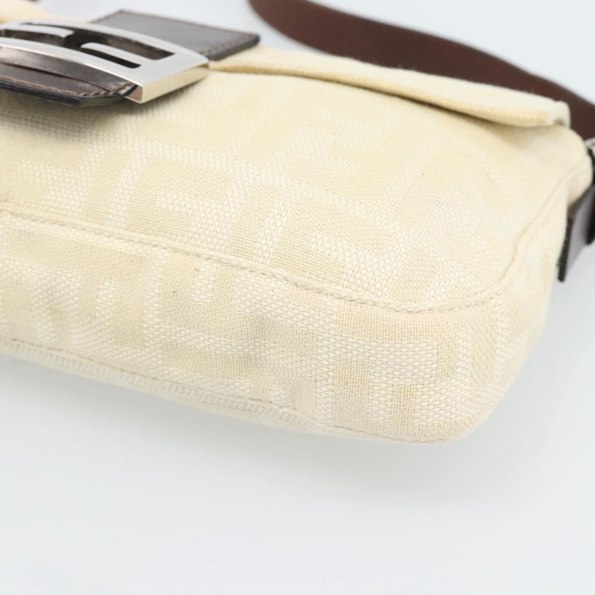 FENDI Zucca Canvas Mamma Baguette Shoulder Bag Beige Silver Auth 190260SAM