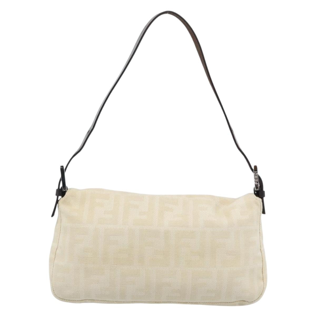FENDI Zucca Canvas Mamma Baguette Shoulder Bag Beige Silver Auth 190260SAM
