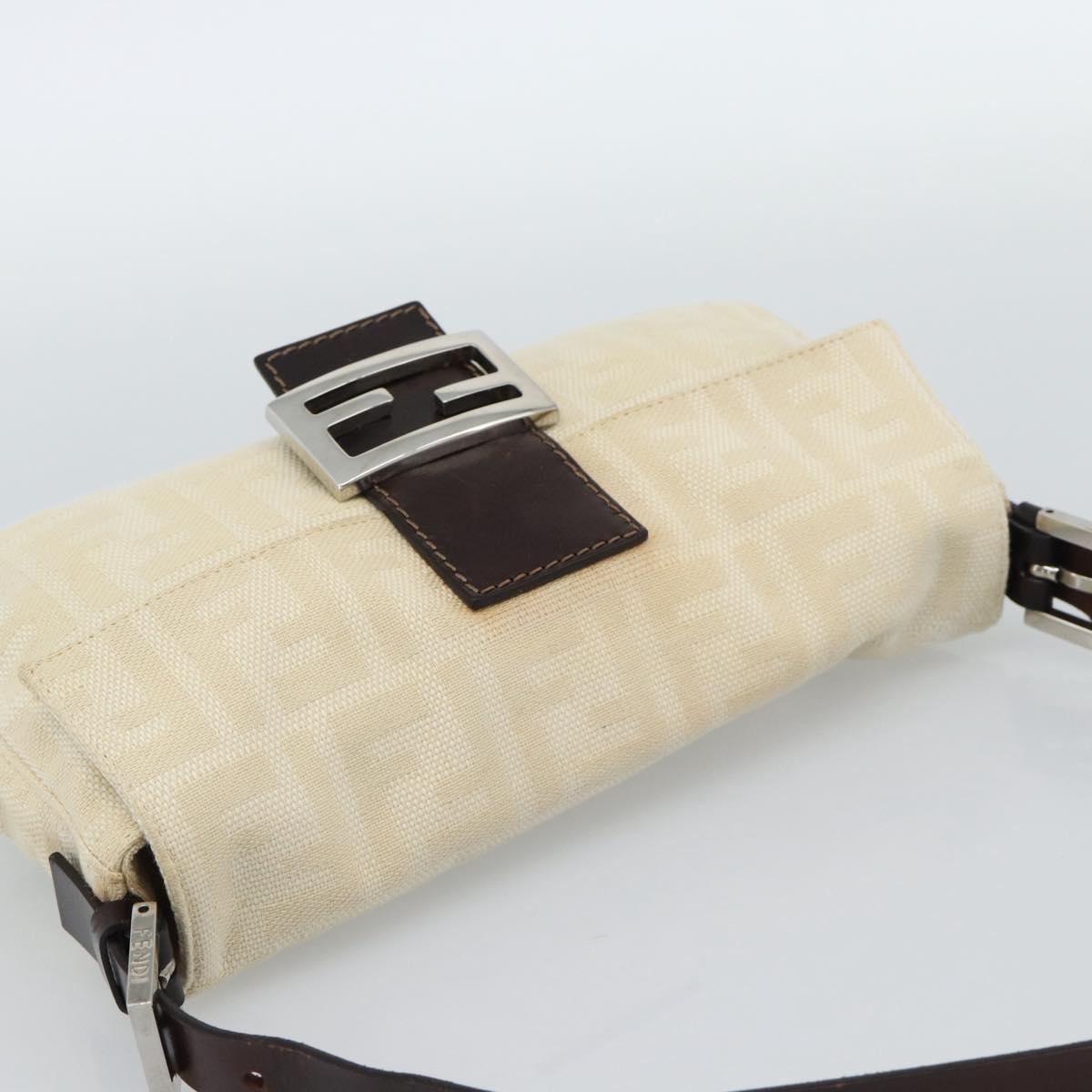 FENDI Zucca Canvas Mamma Baguette Shoulder Bag Beige Silver Auth 190260SAM
