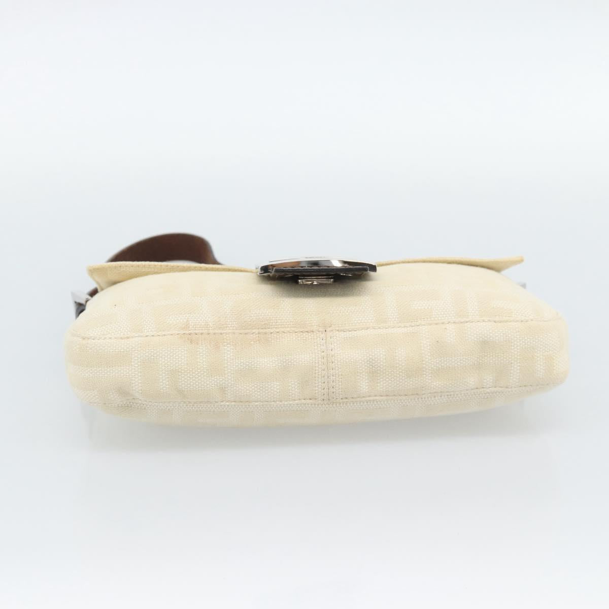 FENDI Zucca Canvas Mamma Baguette Shoulder Bag Beige Silver Auth 190260SAM