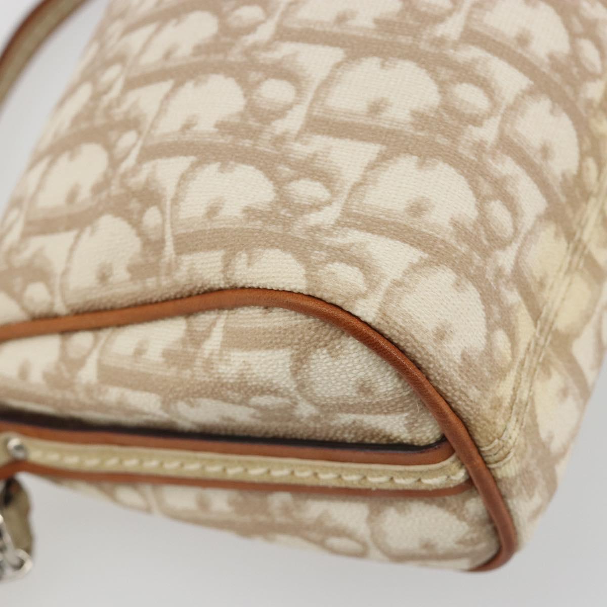 Christian Dior Trotter Canvas Romantic Shoulder Bag PVC Ivory Silver Auth 190263A