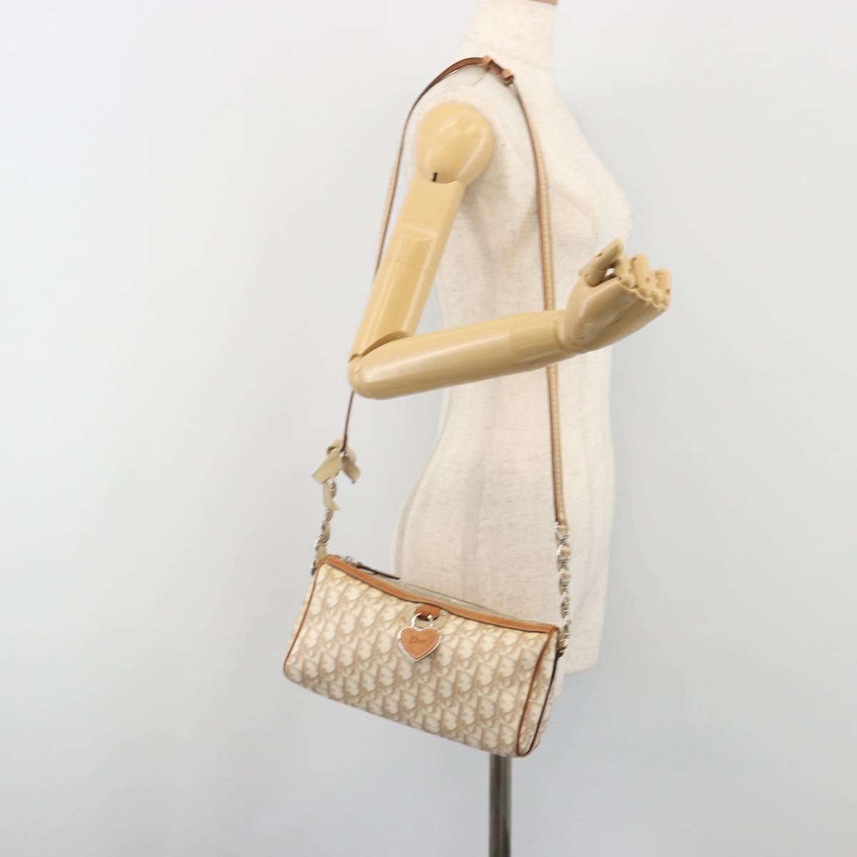 Christian Dior Trotter Canvas Romantic Shoulder Bag PVC Ivory Silver Auth 190263A