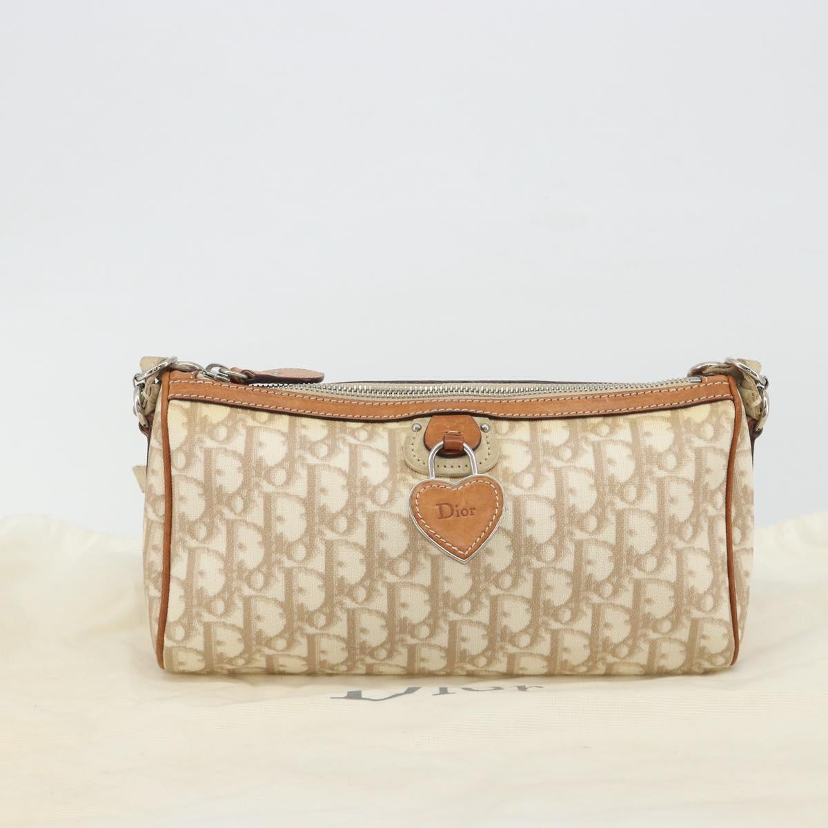 Christian Dior Trotter Canvas Romantic Shoulder Bag PVC Ivory Silver Auth 190263A