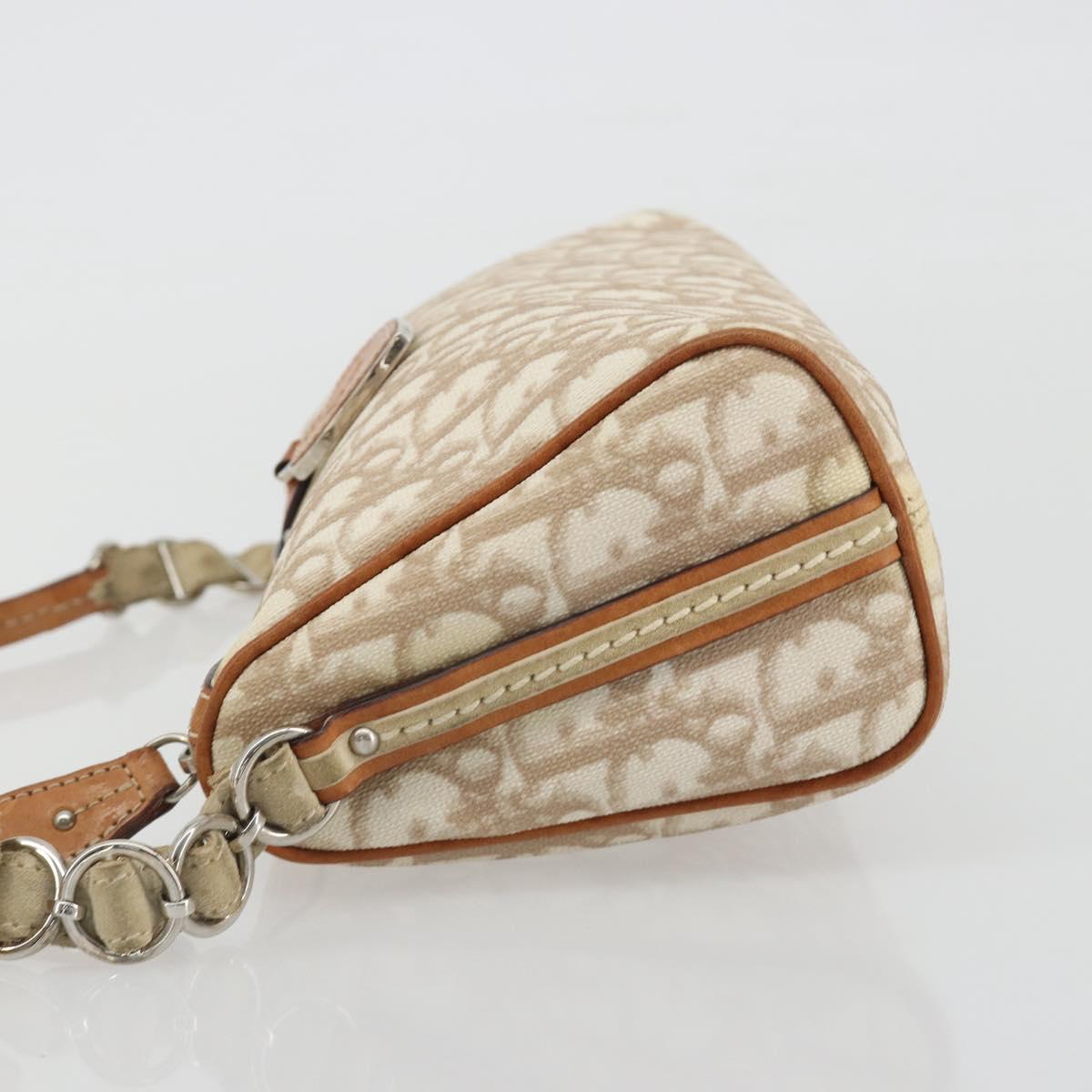 Christian Dior Trotter Canvas Romantic Shoulder Bag PVC Ivory Silver Auth 190263A