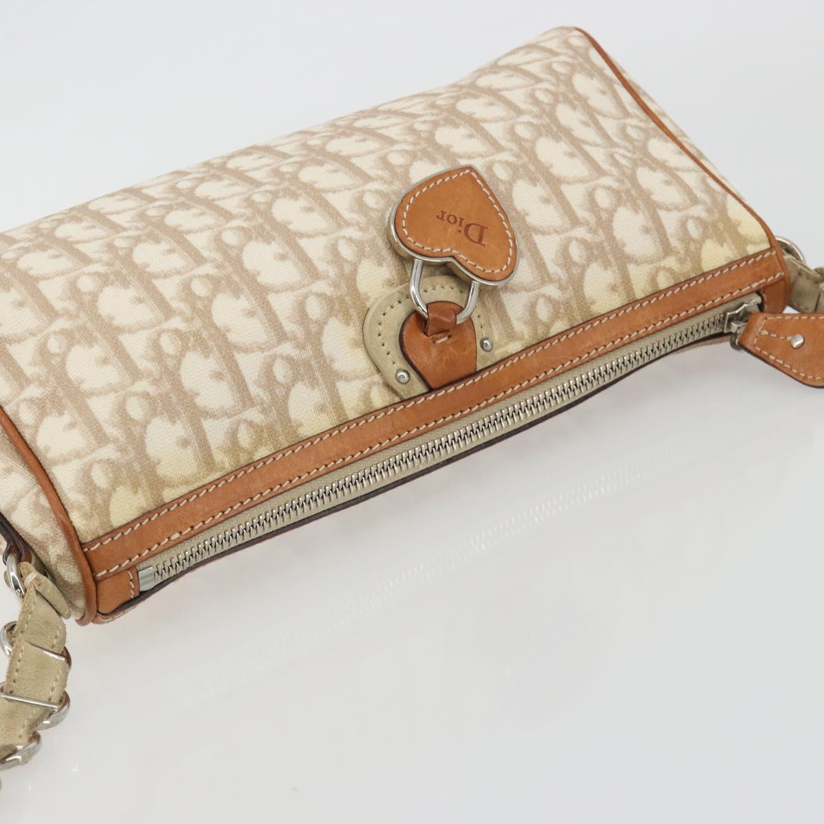 Christian Dior Trotter Canvas Romantic Shoulder Bag PVC Ivory Silver Auth 190263A