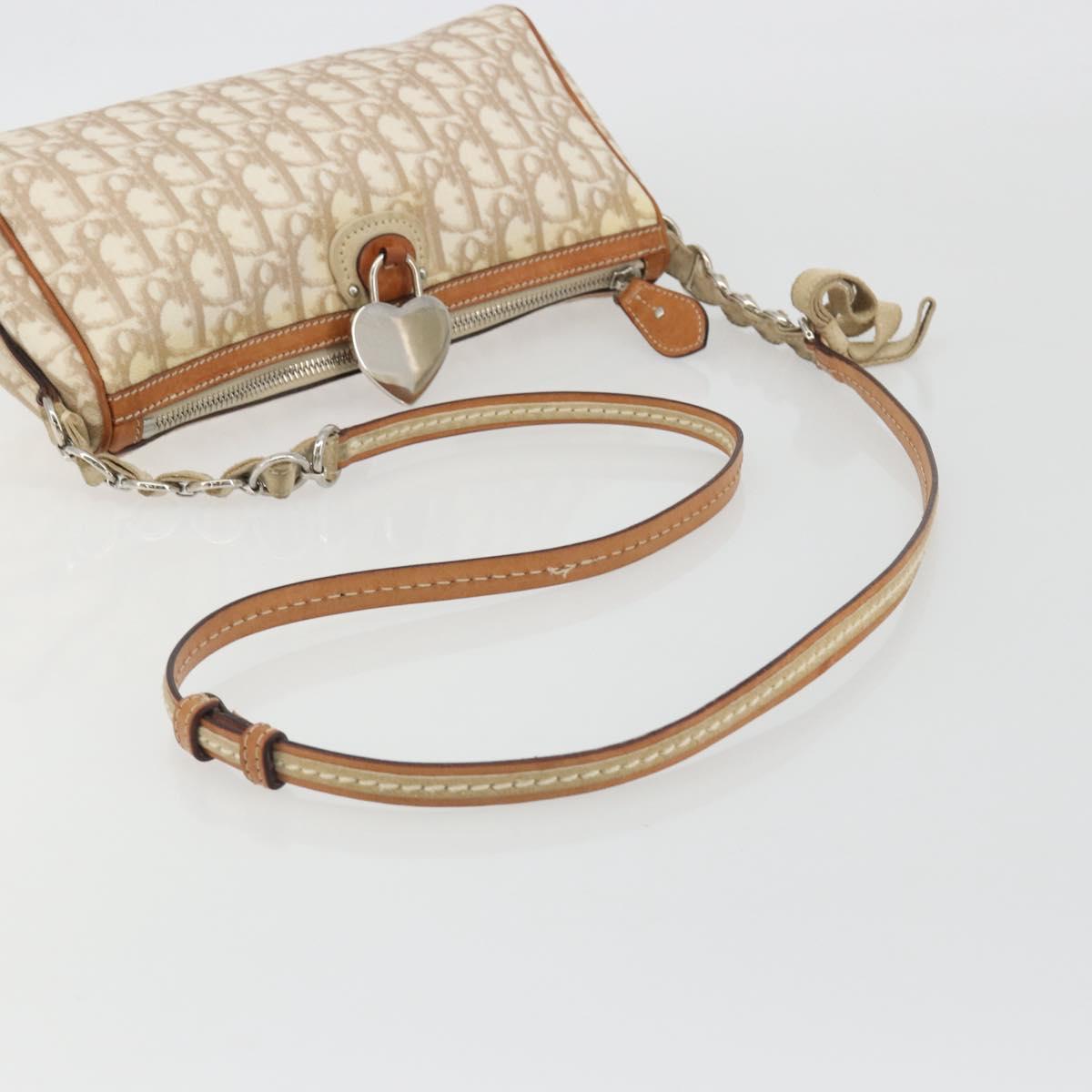 Christian Dior Trotter Canvas Romantic Shoulder Bag PVC Ivory Silver Auth 190263A