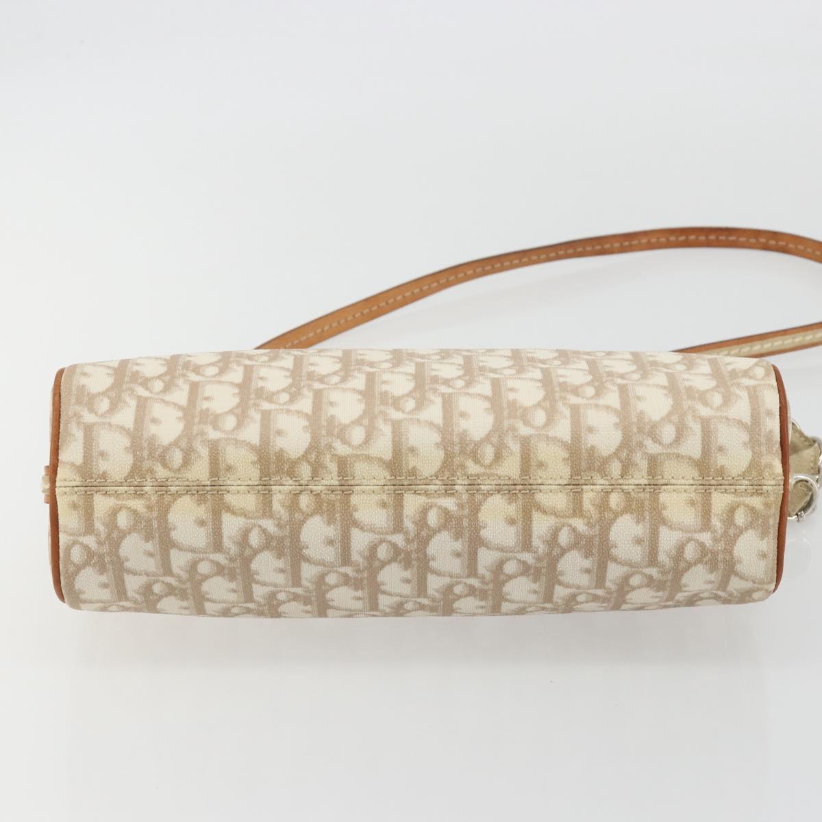 Christian Dior Trotter Canvas Romantic Shoulder Bag PVC Ivory Silver Auth 190263A