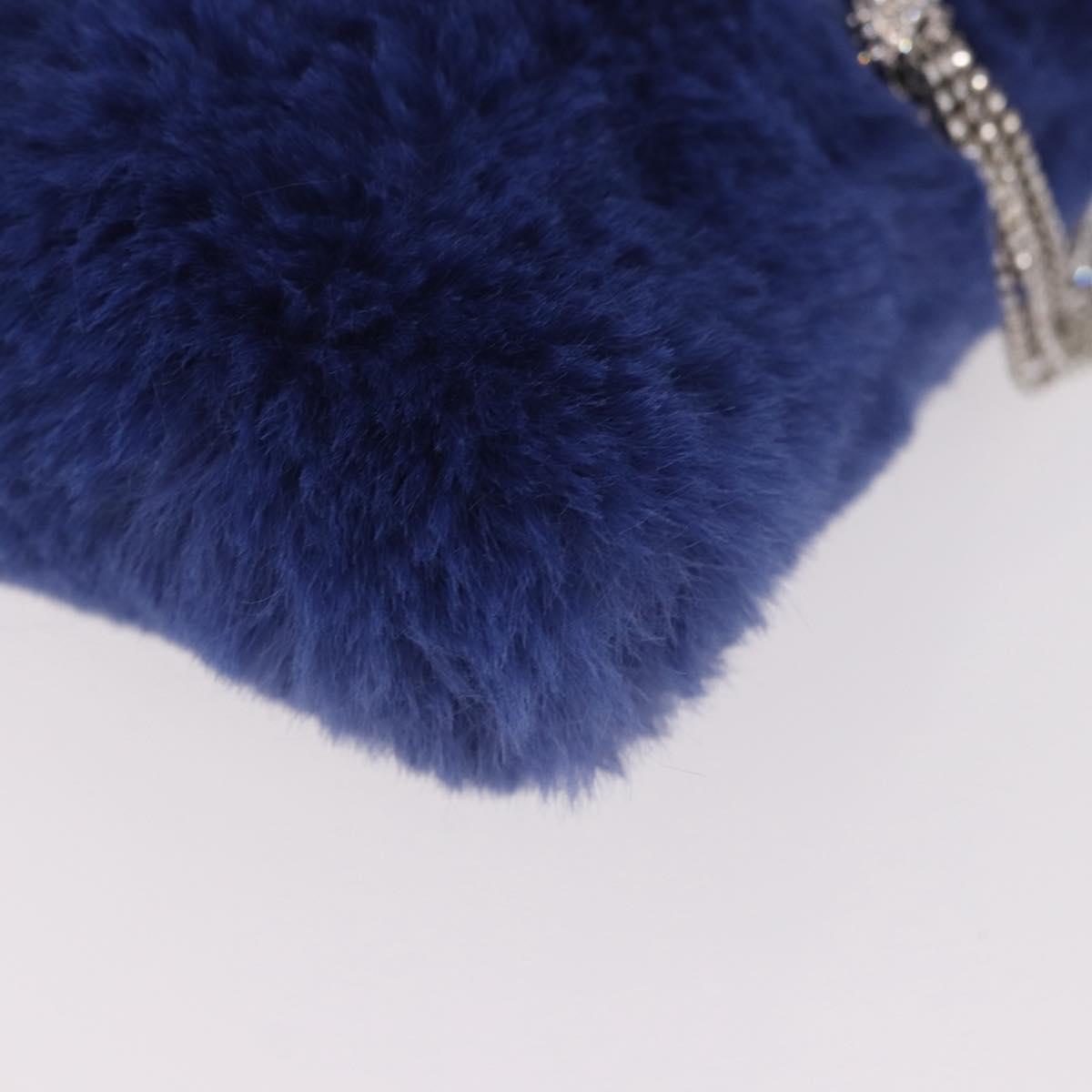 Jimmy Choo Chain Shoulder Phone Holder Acrylic Fur Blue Silver Auth 190265A
