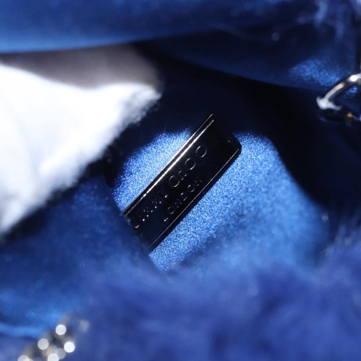 Jimmy Choo Chain Shoulder Phone Holder Acrylic Fur Blue Silver Auth 190265A