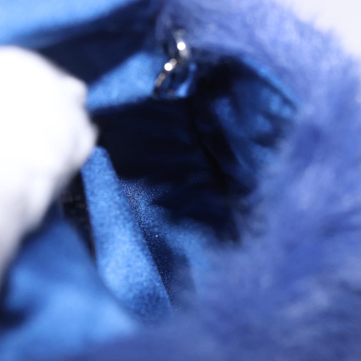 Jimmy Choo Chain Shoulder Phone Holder Acrylic Fur Blue Silver Auth 190265A