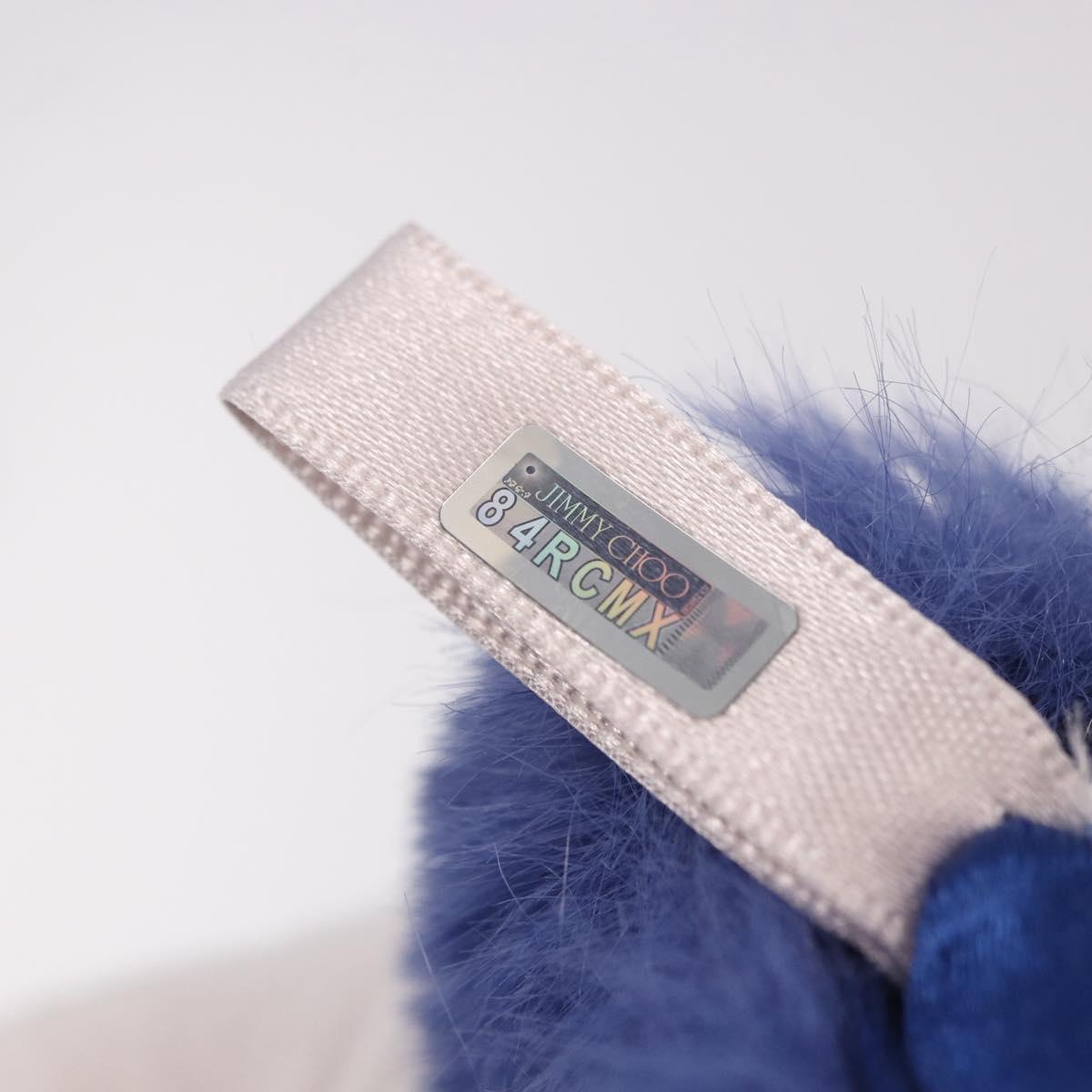Jimmy Choo Chain Shoulder Phone Holder Acrylic Fur Blue Silver Auth 190265A