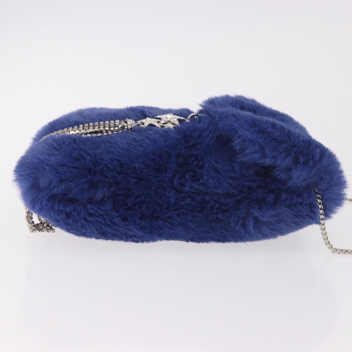 Jimmy Choo Chain Shoulder Phone Holder Acrylic Fur Blue Silver Auth 190265A