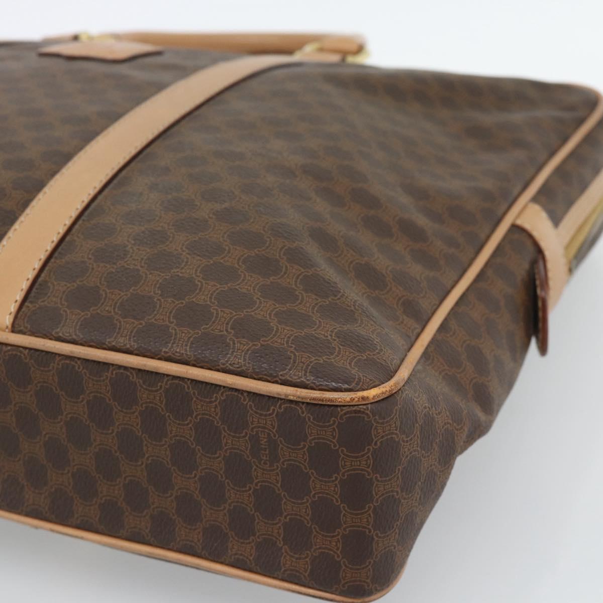 CELINE Macadam Canvas Business Bag PVC Leather Brown Gold Auth 190276