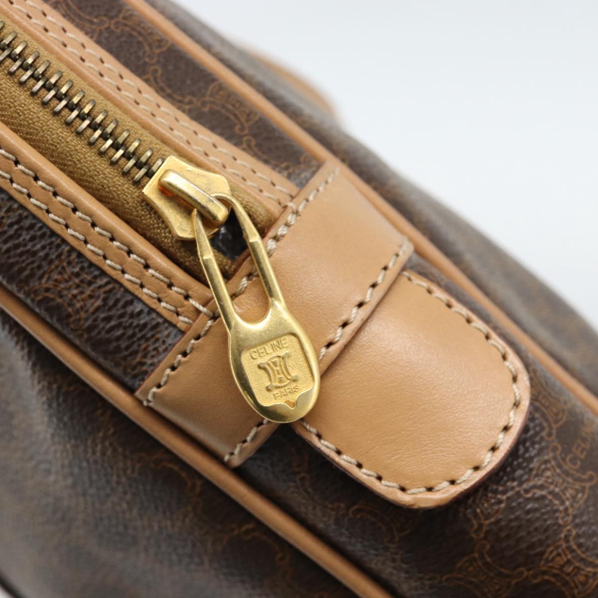 CELINE Macadam Canvas Business Bag PVC Leather Brown Gold Auth 190276
