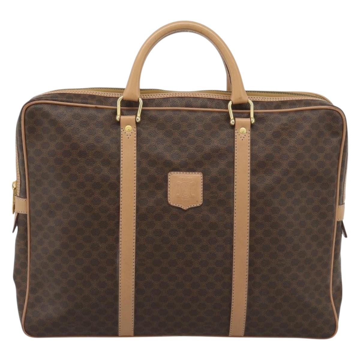 CELINE Macadam Canvas Business Bag PVC Leather Brown Gold Auth 190276