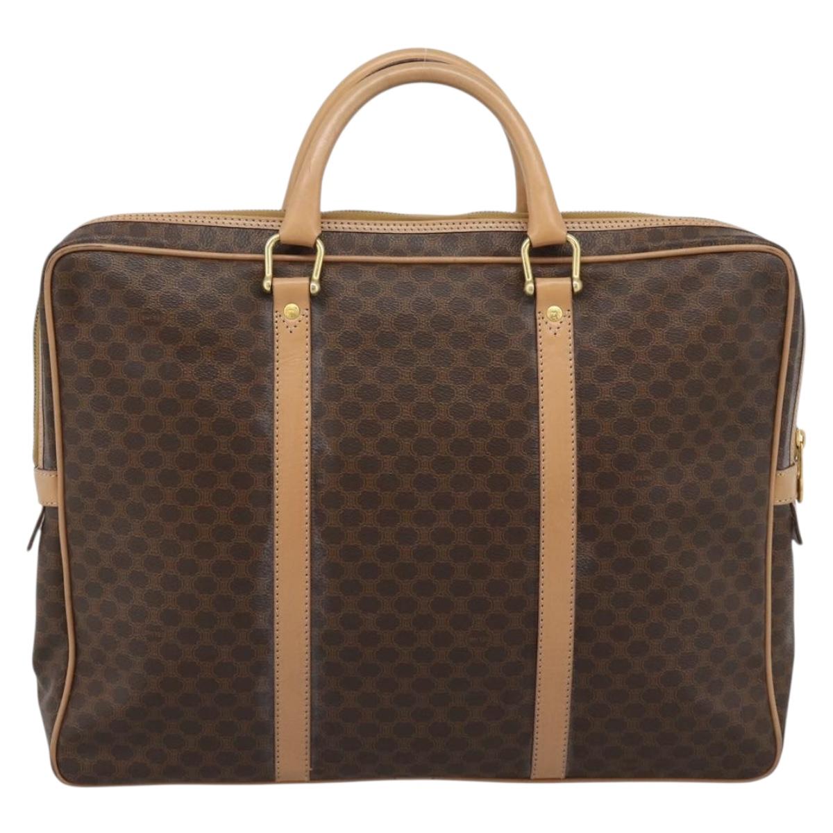 CELINE Macadam Canvas Business Bag PVC Leather Brown Gold Auth 190276