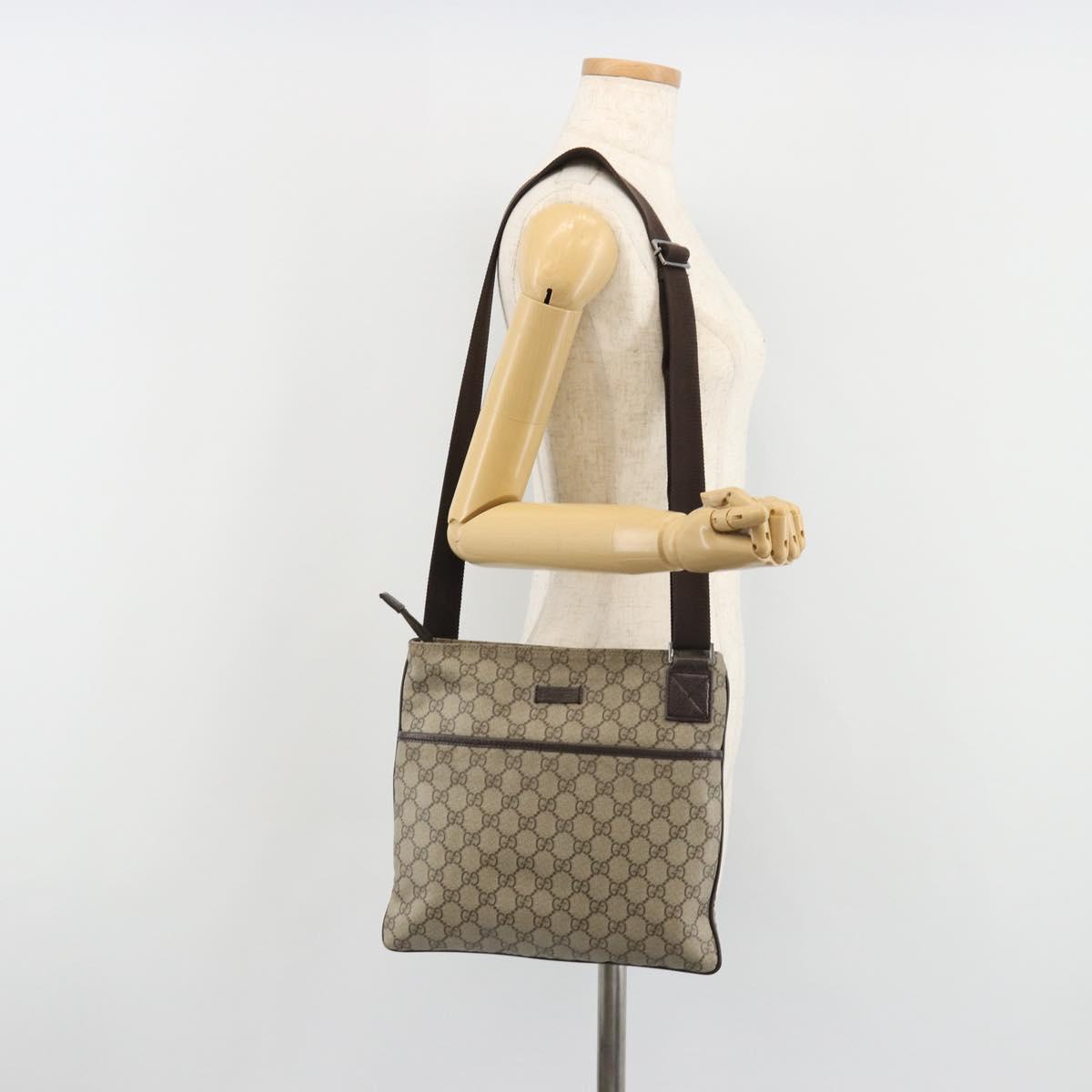 GUCCI GG Supreme Shoulder Bag PVC Beige Silver 141626 Auth 190277A