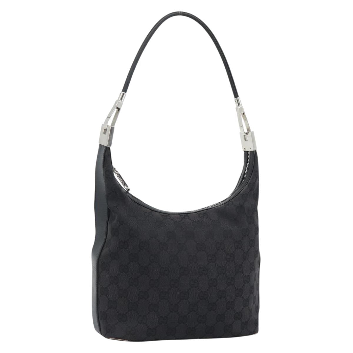 GUCCI GG Canvas Shoulder Bag Black Silver 001 3814 Auth 190280