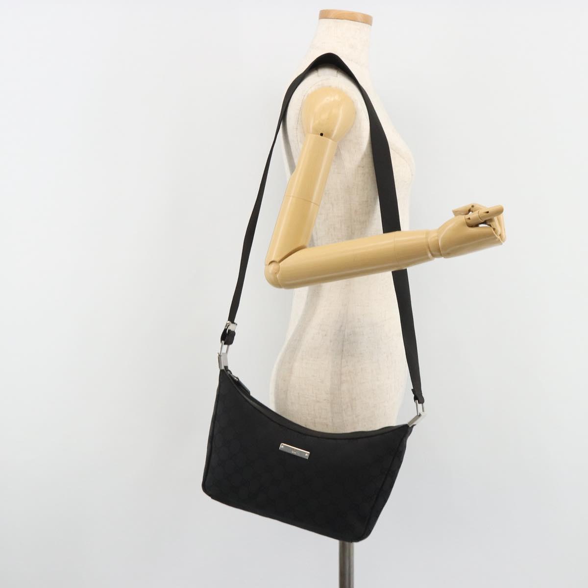 GUCCI GG Canvas Shoulder Bag Black Silver 35098 Auth 190284A