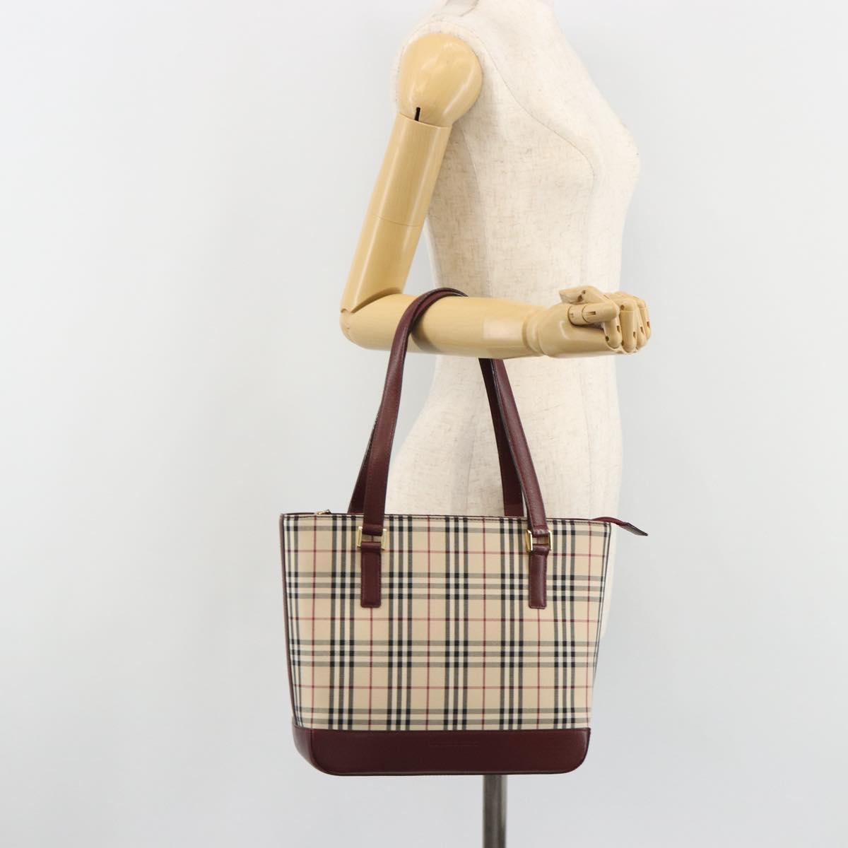 BURBERRY Nova Check Tote Bag Canvas Beige Gold Auth 190293A