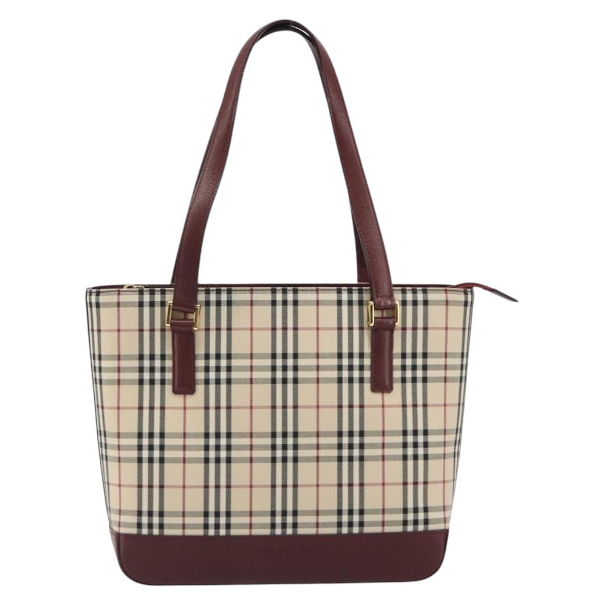 BURBERRY Nova Check Tote Bag Canvas Beige Gold Auth 190293A