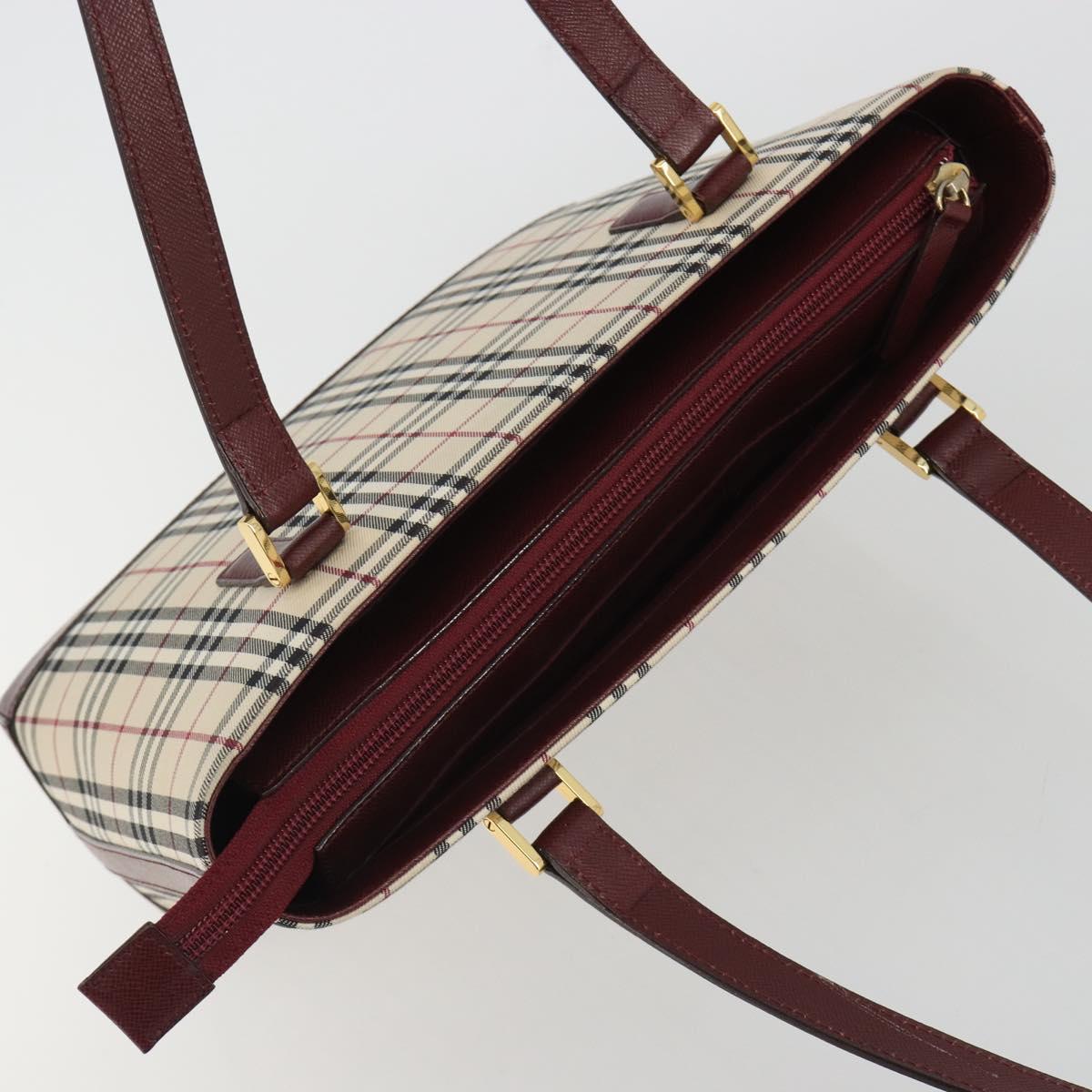 BURBERRY Nova Check Tote Bag Canvas Beige Gold Auth 190293A
