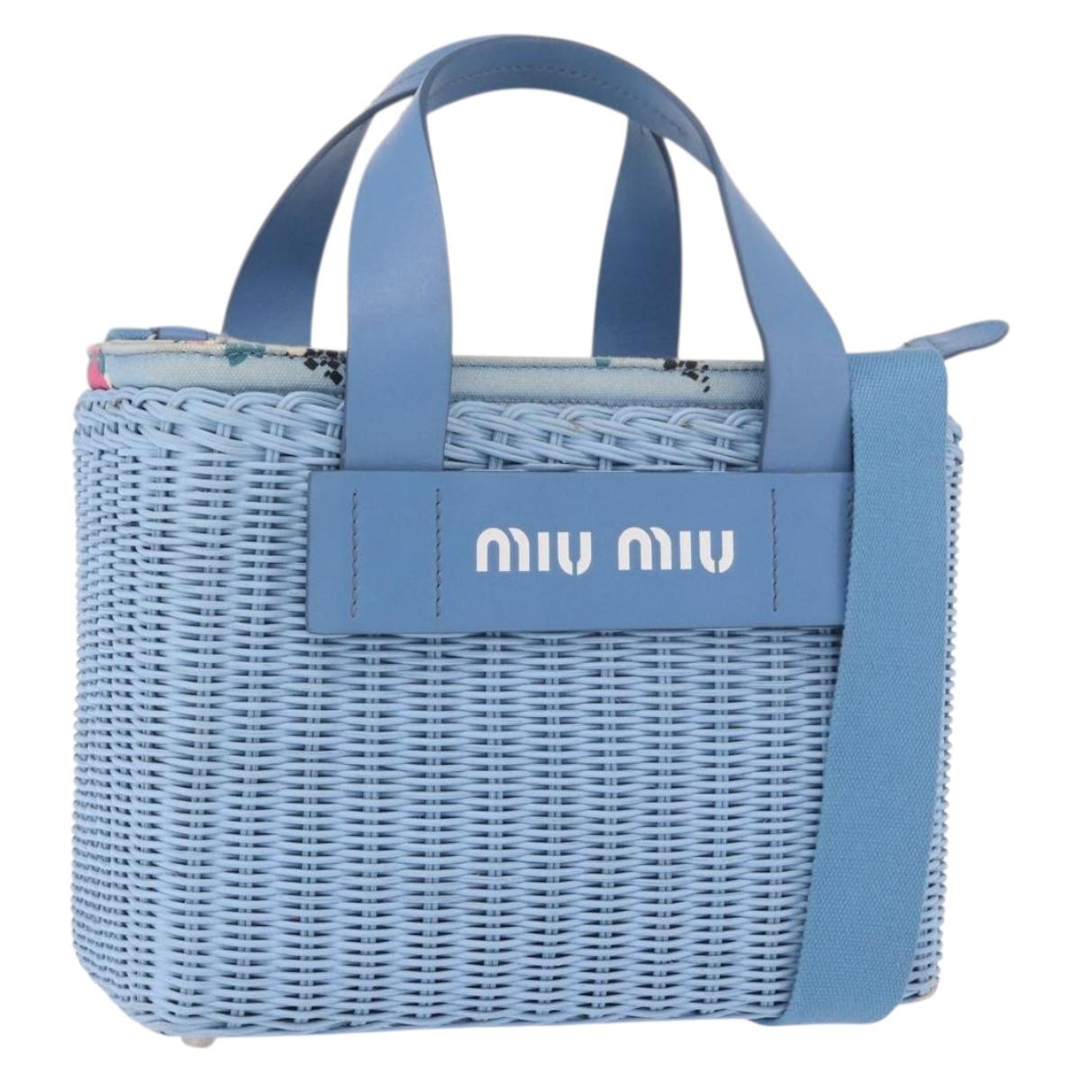 Miu Miu Hand Bag Rattan 2way Light Blue Silver Auth 190294A