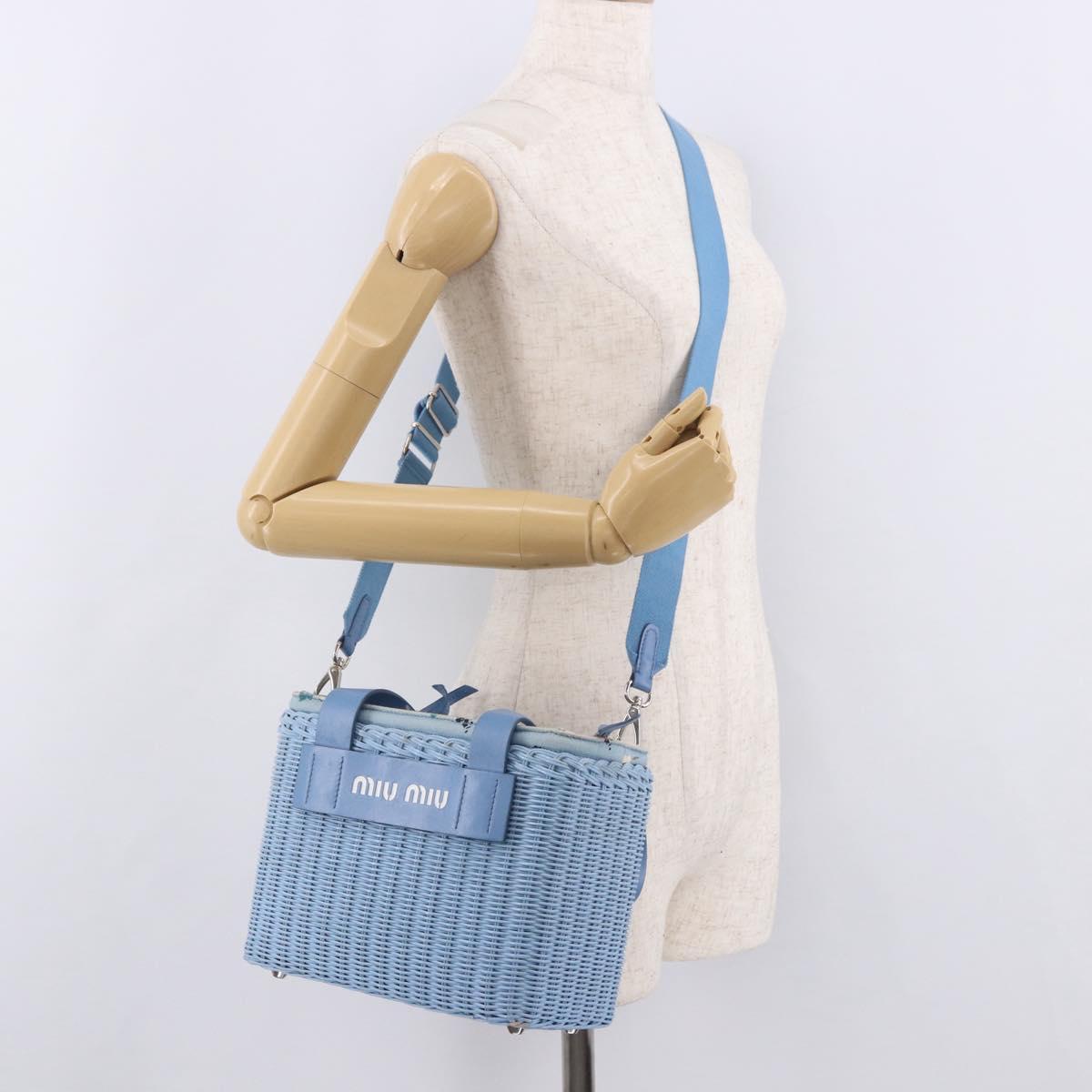 Miu Miu Hand Bag Rattan 2way Light Blue Silver Auth 190294A